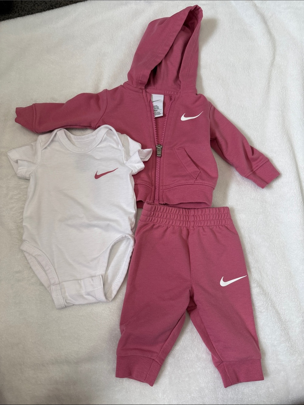 Nike Toddler Newborn Pink Hoodie, Joggers & White Onesie Set